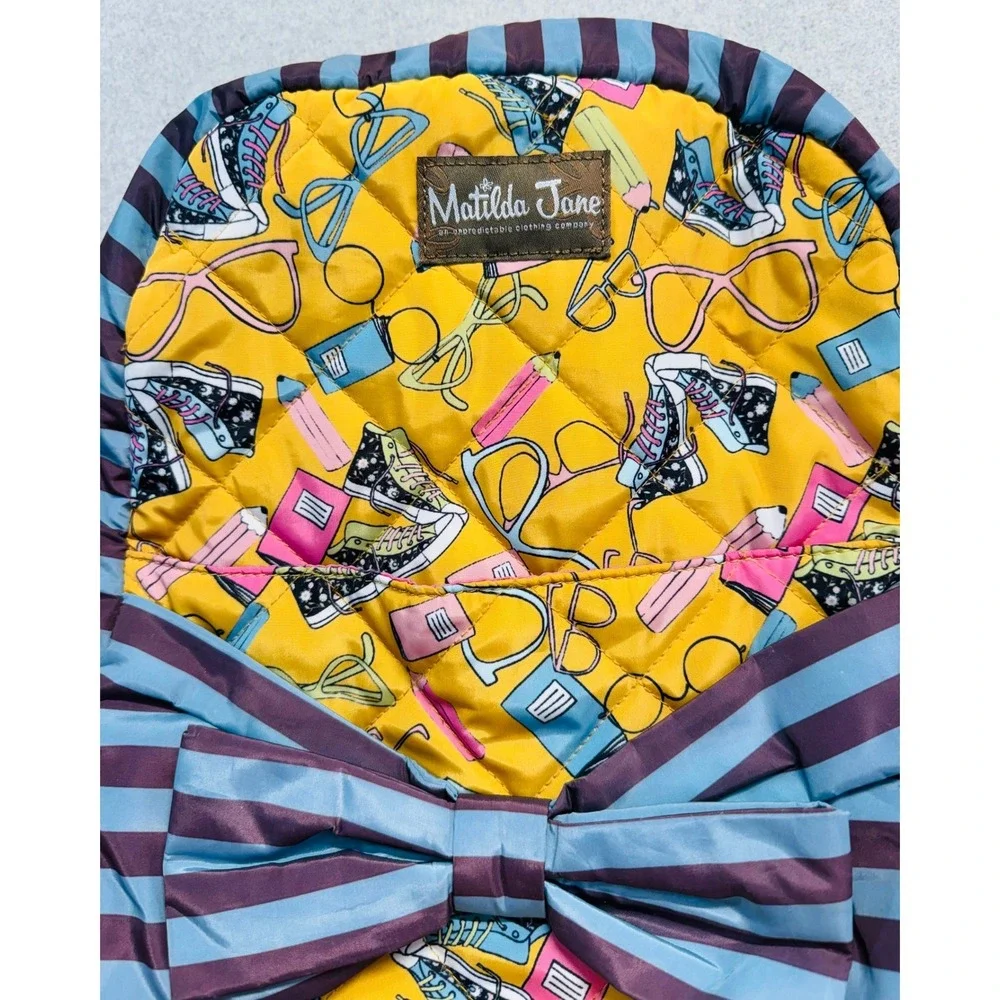 Matilda Jane Backpack Kids One Size Yellow Pink Quilted Bow School Theme Bag